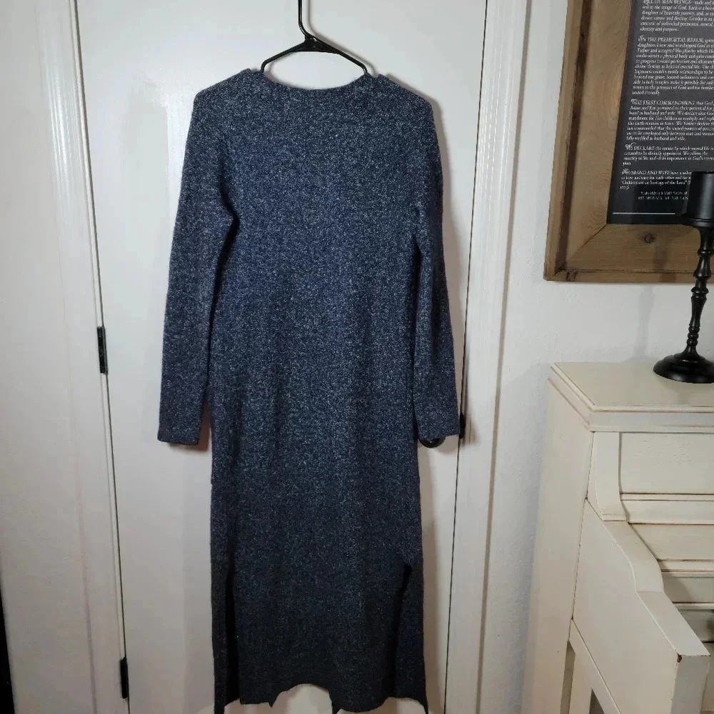 Theory Long Maxi Duster Cardigan Sweater | Size P | Navy Tweed